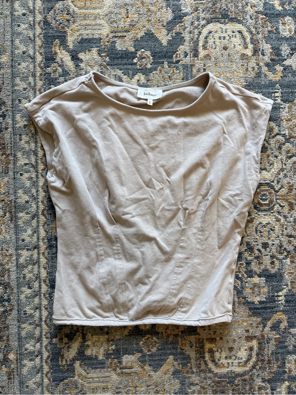 bohme Taupe Crewneck Cap Sleeve Tank